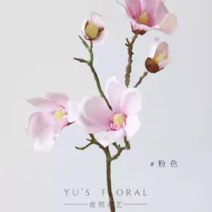 Simulated flower magnolia white new Chinese style national style floral art high-end single fake flower silk flower photography props soft decoration - pink