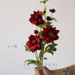 Artificial flower Christmas rose red floral home decoration single artificial flower photography props ornaments flower floral landscaping - 3 branches