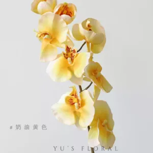 Simulated flower Phalaenopsis orange red single artificial flower home decoration floral landscaping photography props foreign trade final order - creamy yellow