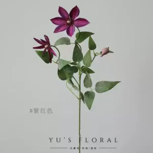 Artificial flower clematis purple white single artificial flower silk flower indoor home decoration photography props soft furnishings - Purple red
