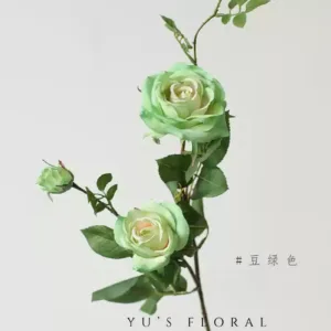Artificial flower small rose garden multi-head single-branch artificial flower indoor decoration floral arrangement flower rose red wedding hall - Bean green