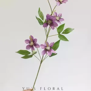 Artificial flowers, purple flowers, clematis, round petals, silk cloth, floral landscaping, space presentation, soft decoration floral art - light purple
