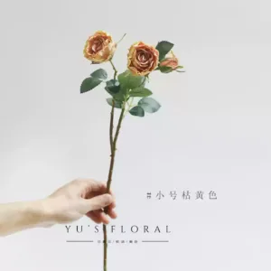 Artificial flower multi-head curled rose withered yellow silk flower single branch artificial flower home display decoration floral photography props - Trumpet withered yellow