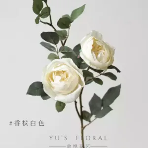 Artificial flowers, piano roses, home floral arrangements, soft decoration single artificial flowers, indoor flowers, foreign trade export final order - champagne white
