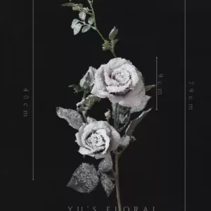 Artificial flowers with Christmas atmosphere. White and gray artificial snowflakes with glitter powder on the surface. Chips will fall off. Be careful when photographing. - Garden Rose - Gray with Artificial Snowflakes