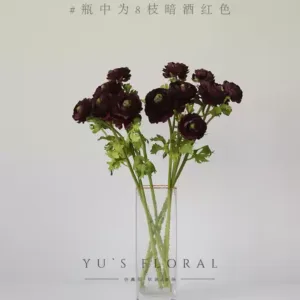 Simulated flower double peony dark wine red retro French floral single branch fake flower silk photography props foreign trade - 8 branches not including vase