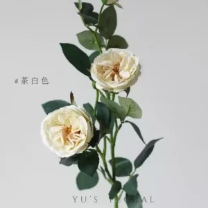 Artificial flower David Austin French rose single branch artificial flower home decoration silk flower photography props soft decoration display - Tea white