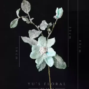 Artificial flowers with Christmas atmosphere. White and gray artificial snowflakes with glitter powder on the surface. Chips will fall off. Be careful when photographing. - Magnolia - mint blue with artificial snowflakes on the surface