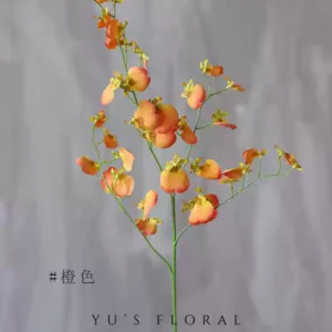 Simulated flower dancing orchid yellow wedding soft decoration floral home decoration single artificial flower placement flower photography props - orange color