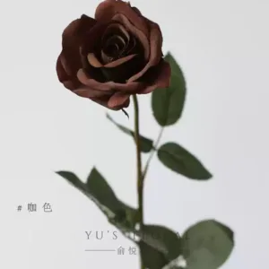 Simulated flower French velvet small rose light brown single branch artificial flower indoor home decoration photography props - coffee color