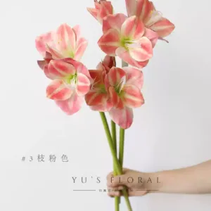 Simulated flower amaryllis red pink red large flowers flower material home decoration floral landscaping photography props high-end - 3 branches