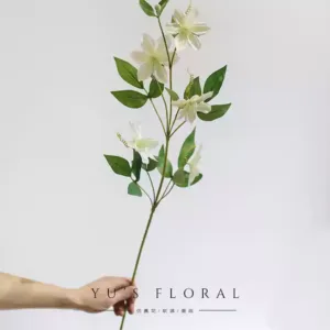 Artificial flowers, purple flowers, clematis, round petals, silk cloth, floral landscaping, space presentation, soft decoration floral art - White