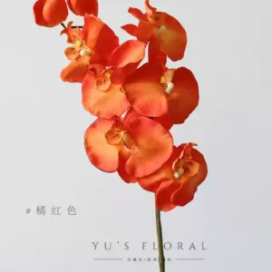 Simulated flower Phalaenopsis orange red single artificial flower home decoration floral landscaping photography props foreign trade final order - orange red