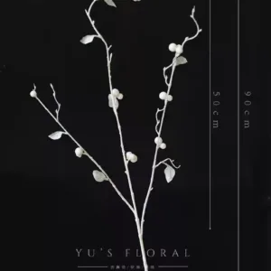 Artificial flowers with Christmas atmosphere. White and gray artificial snowflakes with glitter powder on the surface. Chips will fall off. Be careful when photographing. - Berry-white with glitter on the surface