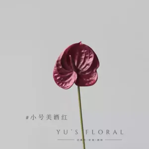 Simulated flower anthurium light luxury high-end white palm flamingo single branch small fake flower wedding decoration photography props home - Small wine red