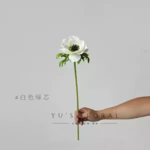 Simulated flower anemone wedding arrangement home decoration single artificial flower placement floral photography props soft furnishings - white green core