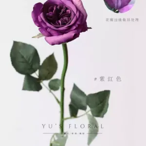 Simulated flowers, yellow butterflies, single-headed roses, purple-red, indoor home flower arrangements, photography props, soft furnishings and displays - Purple red petals are old, please be careful when photographing