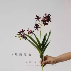 Artificial Flower Chidai Orchid Artificial Flower Orchid Display Home Decor Interior Photography Props Orchid Display - dark burgundy