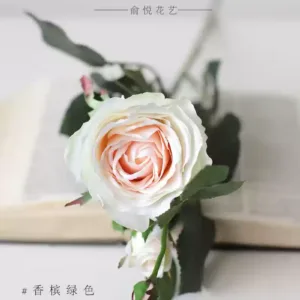 Simulated flower beauty rose pink bud foreign trade last order light pink floral landscaping soft decoration wedding setting - champagne green