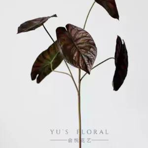 Simulated plant Alocasia leaf dark black single branch leaf texture indoor green plant decoration photography props niche - Dark brown
