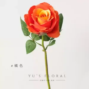 Simulated flower beautiful rose green home flower arrangement single flower soft decoration display indoor decorative flower photography props - orange red
