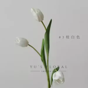 Simulated flower tulip light pink feel moisturizing home vase flower arrangement soft decoration floral photography props space display - 3 branches white