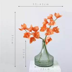 Simulated flower cymbidium orange green wedding home decoration soft furnishings aesthetic floral landscaping ornaments - A vase + 2 flowers, the flower color is orange by default