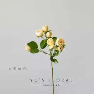 Artificial flower mist bubble multi-headed rose engagement arrangement small rose home decoration single artificial flower photography props - light yellow