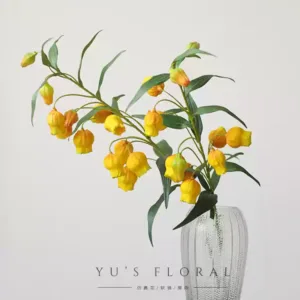 Artificial Flowers, Palace Lantern Lily, Fruits, Home Floral Decoration, Artificial Flowers, Photography Props, Space Displays - One vase + two flowers, default yellow flowers