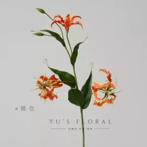 Artificial flower Gloria flame lily burgundy single artificial flower home decoration photography props ornaments flower photography - orange