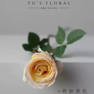 Simulated flower beauty rose pink bud foreign trade last order light pink floral landscaping soft decoration wedding setting - Single head cream yellow
