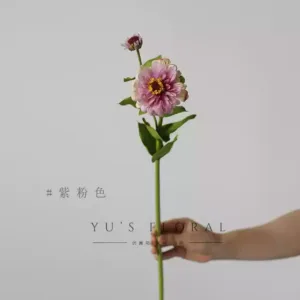 Simulated flower 2-head zinnia purple pink home decoration floral single fake flower silk flower photography props - purple pink
