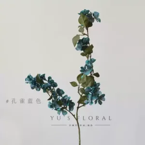Artificial flower begonia flower single branch artificial flower silk cloth cherry blossom family string flower material soft decoration home decoration wedding dress - peacock blue