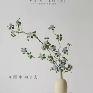 Simulated flower single petal wild rose light luxury high-end single vine artificial flower light blue landscaping ornament photography props - 2 sticks without bottle