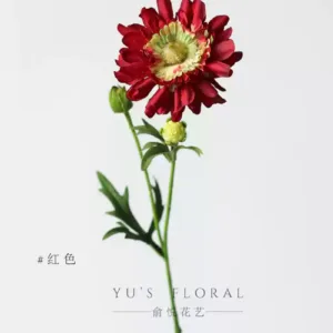 Simulated flower, double-petaled zinnia, fake flower, chrysanthemum, single high-end niche home decoration flower, landscaping photography props - red