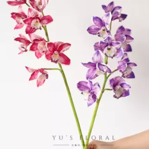 Simulated flower cymbidium, New Year's Eve flower orchid, New Year's gift, festive home floral soft decoration display, floral landscaping - Any 2 sticks, one in each of the 2 colors by default