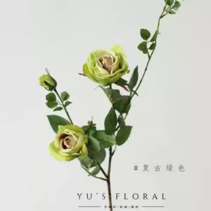 Artificial flower small rose garden multi-head single-branch artificial flower indoor decoration floral arrangement flower rose red wedding hall - retro green