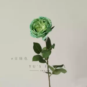 Artificial flower single-headed Austin rose single-branch artificial flower interior decoration floral foreign trade while supplies last - Bean green