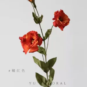 Artificial Flowers Retro Lisianthus Indoor Flowers Soft Decoration Floral Art Single Branch Artificial Flower Foreign Trade Export Final Order - orange red