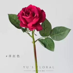 Simulated flower green rose single branch flower material home flower arrangement soft decoration display retro flower photography props - magenta