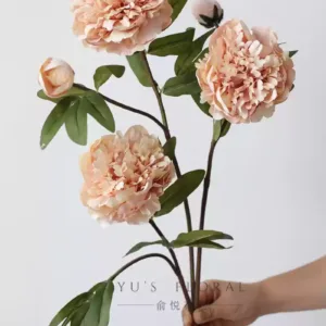 Artificial flower palace peony high-end fake flower retro champagne color niche floral home furnishings photography props soft decoration - 3 sticks