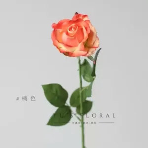 Artificial flower red sleeve rose medium purple half-open rose home single branch artificial flower interior decoration flower - orange
