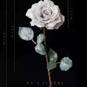 Artificial flowers with Christmas atmosphere. White and gray artificial snowflakes with glitter powder on the surface. Chips will fall off. Be careful when photographing. - Rose-grey with artificial snowflakes