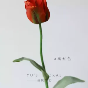 Simulated flowers, colorful tulips, big branch flowers, single fake flowers, indoor floral landscaping, home soft decoration photography props - orange red