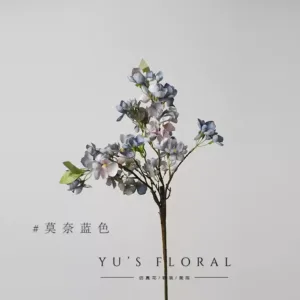 Simulated flower wild cherry blossom coral pink single artificial flower interior decoration home floral space presentation photography props - Monet blue