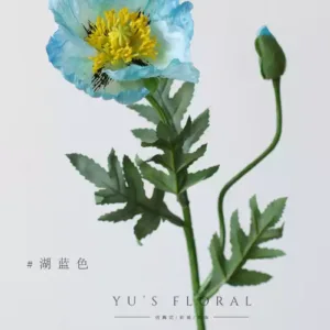 Simulated poppies, pink fake flowers, flower ornaments, photography props, soft decoration display, foreign trade flowers, floral landscaping - Lake blue color