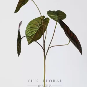 Simulated plant Alocasia leaf dark black single branch leaf texture indoor green plant decoration photography props niche - The back is green, for display only, no photography