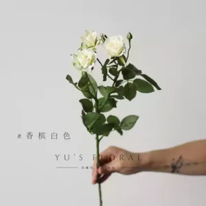 Simulated flower multi-headed small rose red wedding single branch artificial flower indoor home floral soft decoration display foreign trade tail goods - champagne white