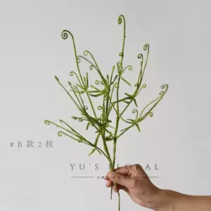 Simulated leaves, fist curled ferns, green wedding floral accessories, sprigs, cute single fake flowers, photography props - 2 branches of type B
