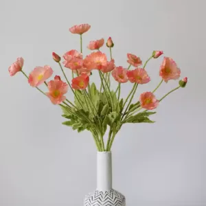 Simulated poppies, light luxury, high-end single-branch silk flowers for landscaping, indoor home decoration, photography props - 7 coral pink vase demonstration (vase not included)